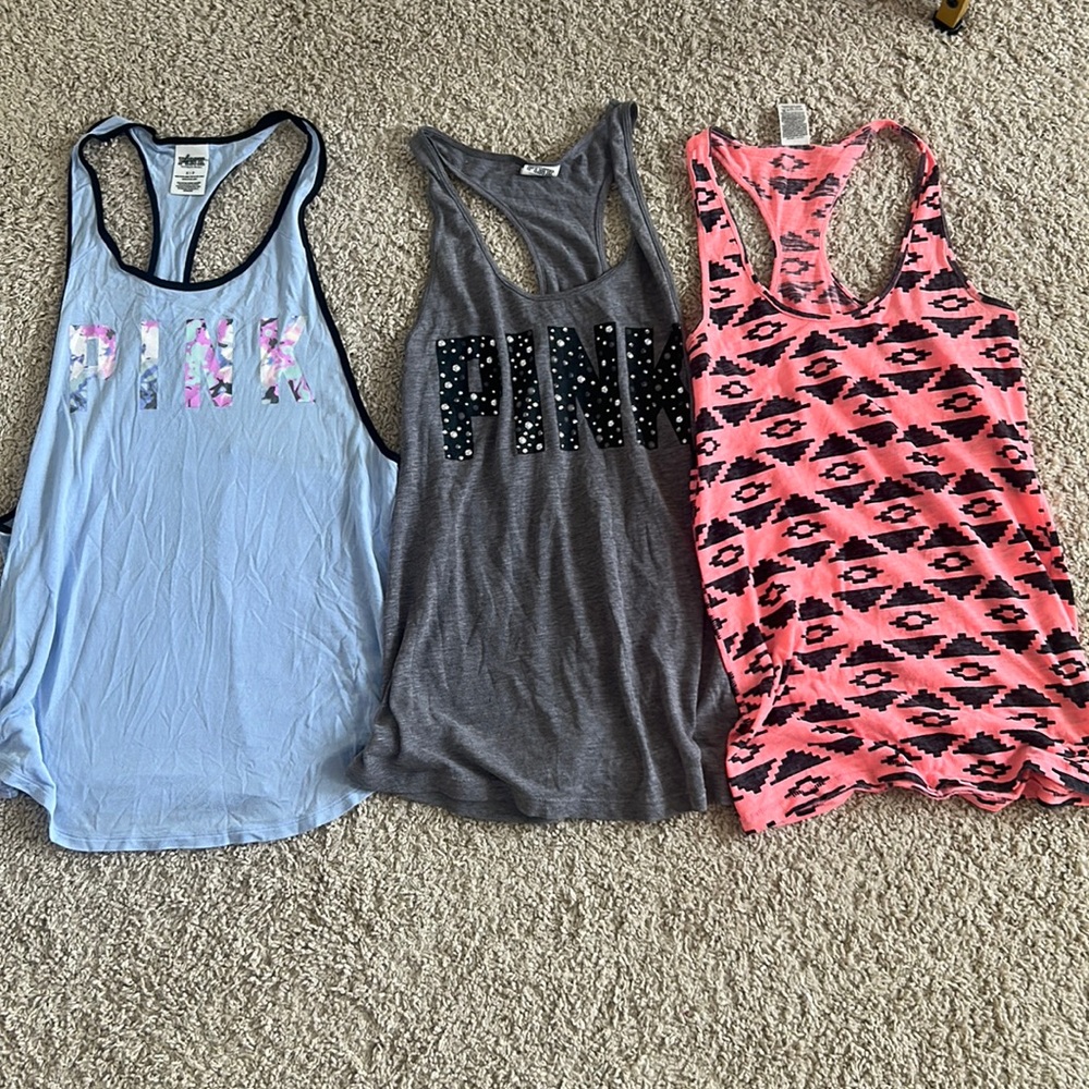 PINK Set of 3 Racerback Tanks